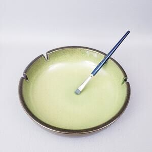 Large Edith Heath Ceramics Olive & Avocado Green 4 Slot Ashtray 8.5"
